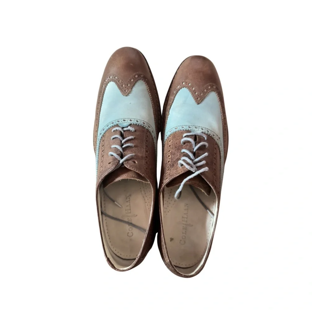 Cole Haan Colton Air Wingtip Spectator Shoe in Brown and Teal Leather Sz 11.5